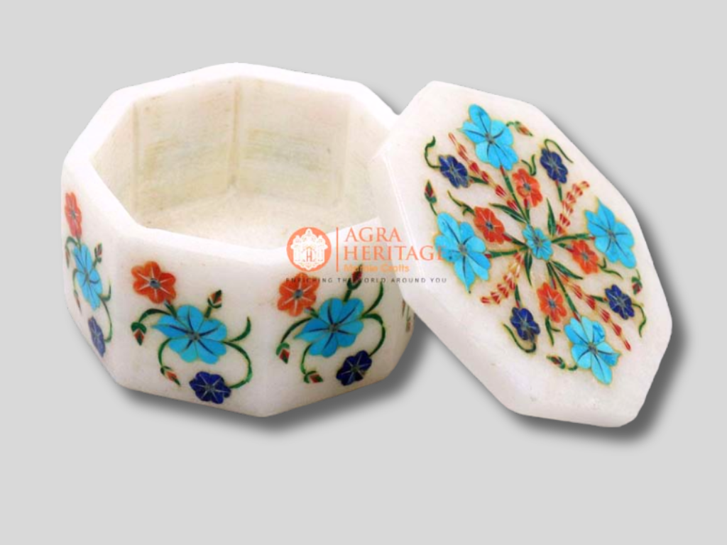 Handmade Inlay Marble Trinket Box Multi Stone Art